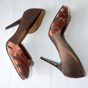Bronze Satin High Heeled Shoe, Sz 8.5